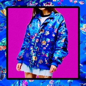 AKIRA Ollie Blue Metallic Floral Brocade Bomber Jacket XL NWT STUNNING!